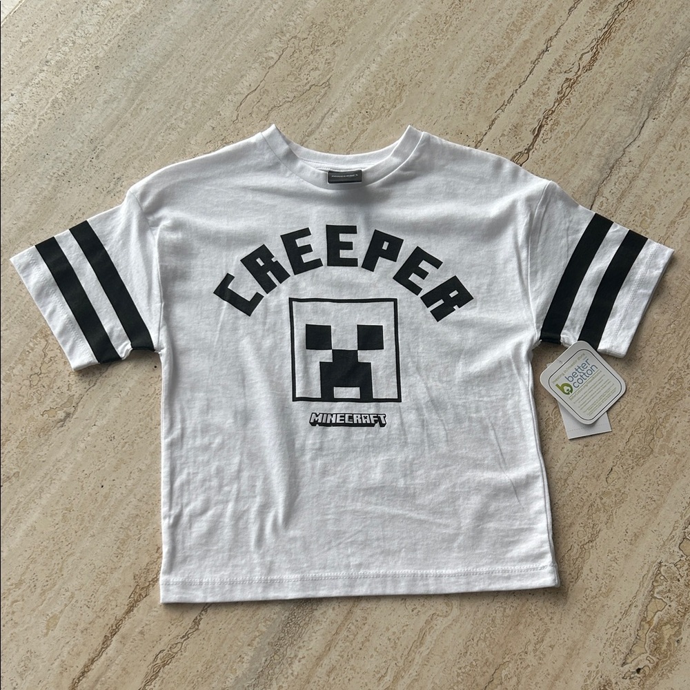 NEW 🆕 Minecraft Creeper Kids T-Shirt - White & Black 4/5 years
